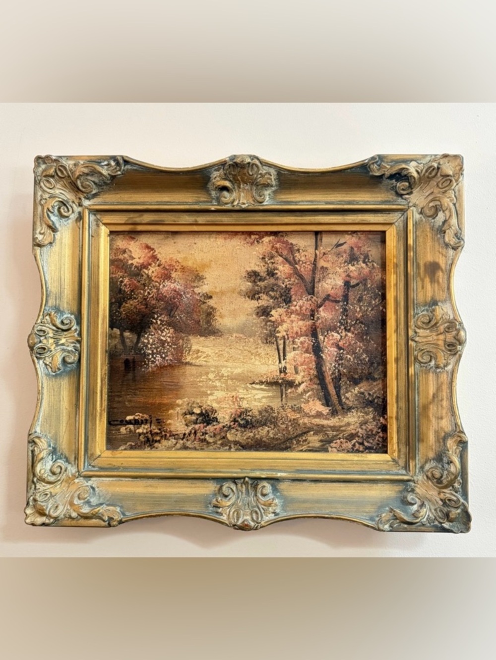 Joseph Collazzi (1914-1989) Vintage Landscape Painting, Faux Wood Frame